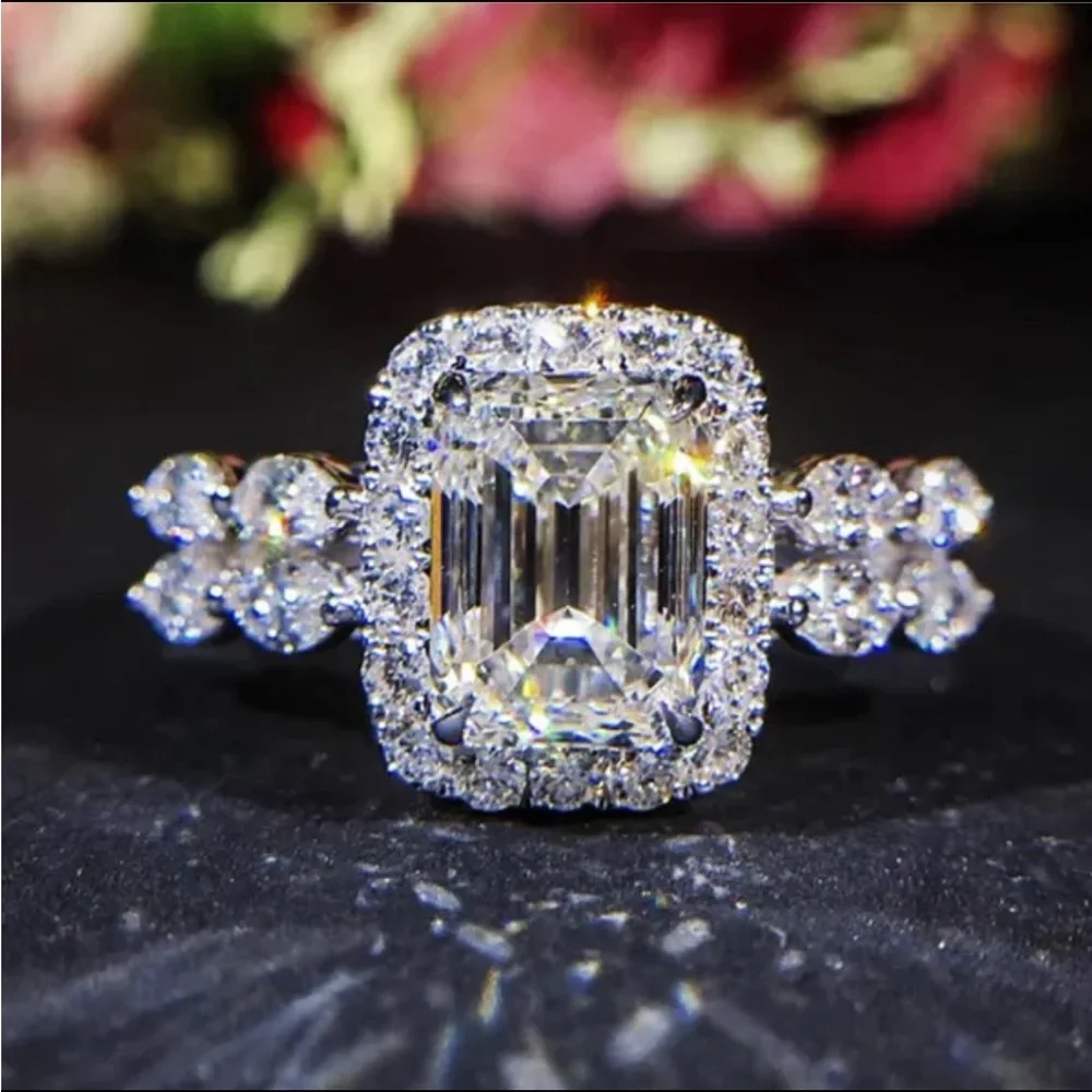 NIB Silver Plated Princess Cut CZ Promise Ring Sz 8